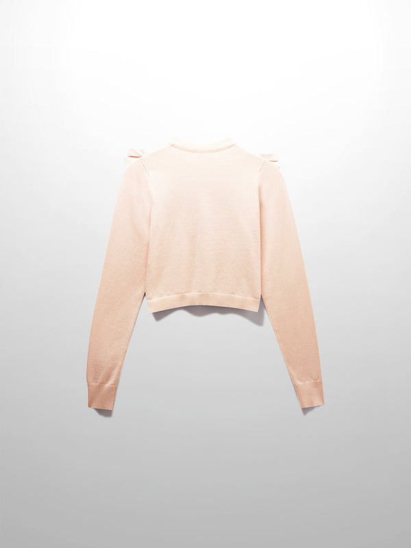 Cropped Bow Cardigan-Peach