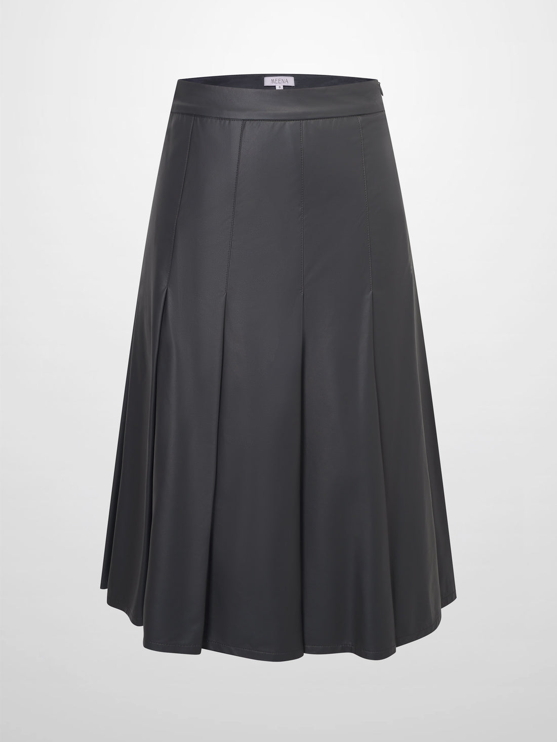 Faux Leather Stitch Down Pleated Skirt-Grey