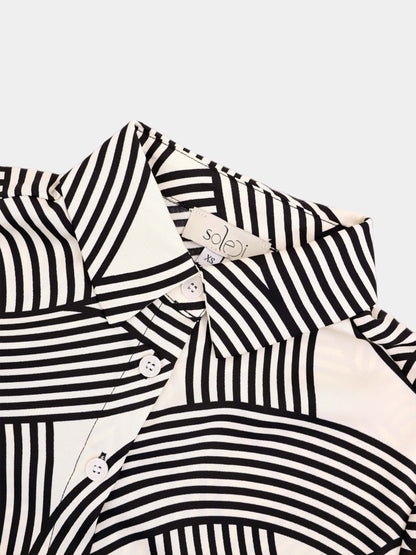 Button Down Print Blouse-Geometric Lines