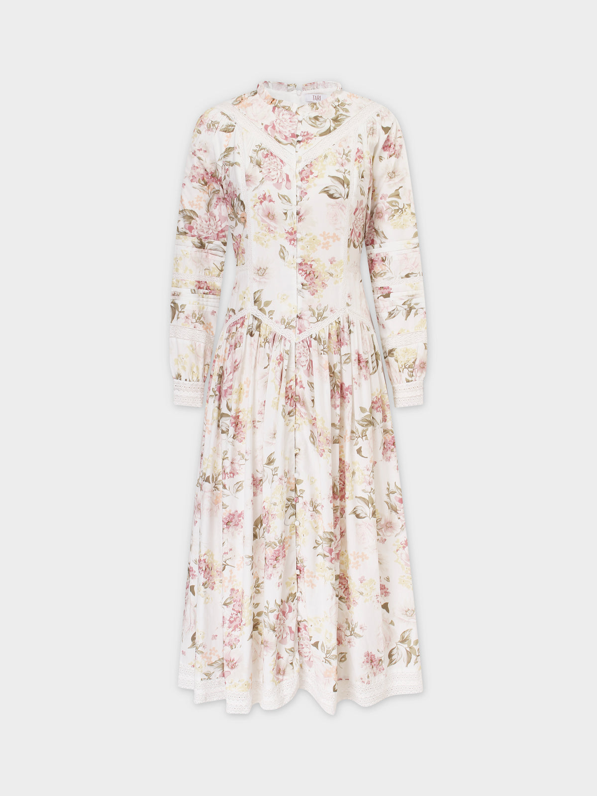 Lace Trim Detail Dress-Pastel Floral