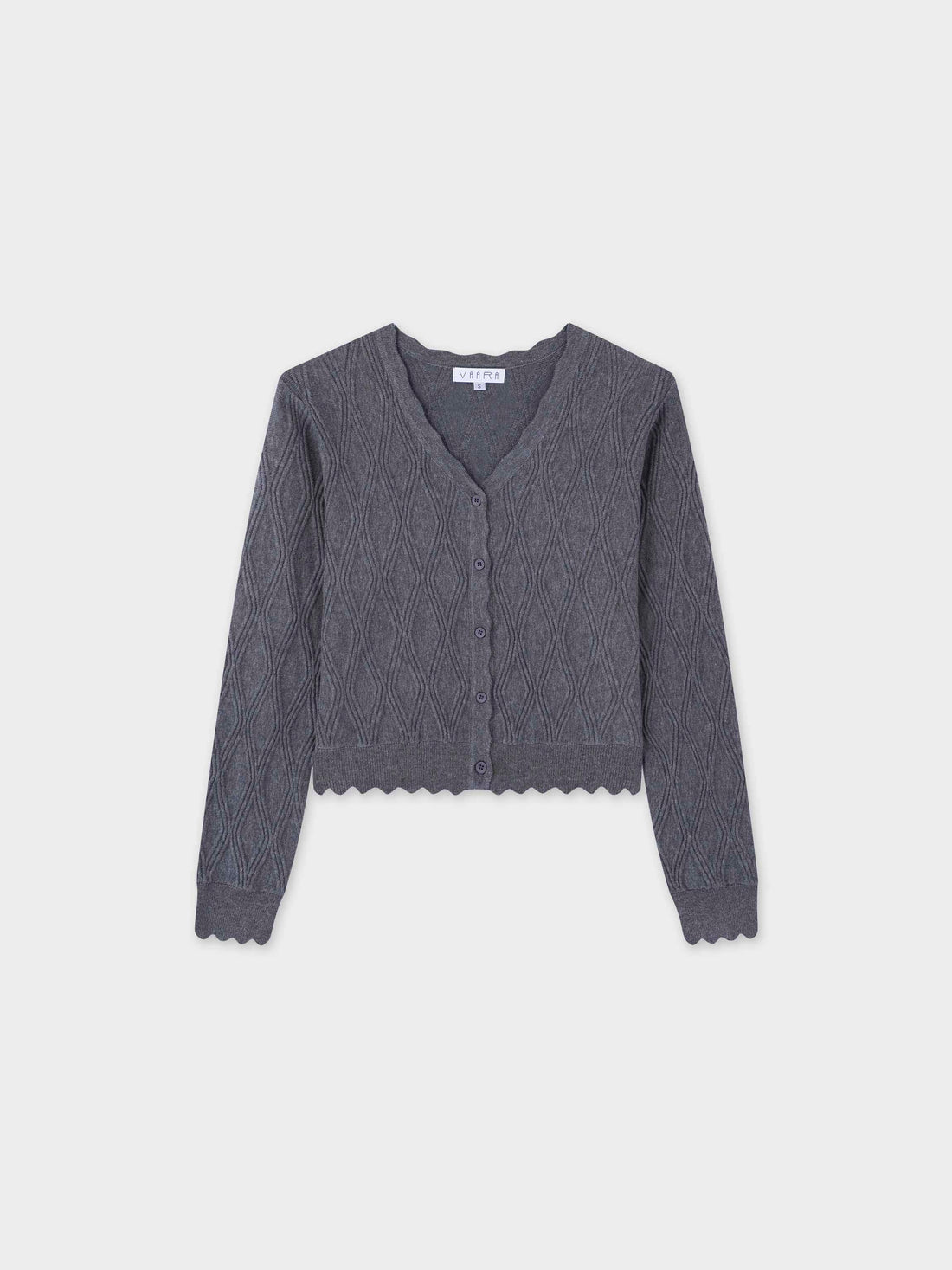 Scalloped Edge Cardigan-Heathered Grey