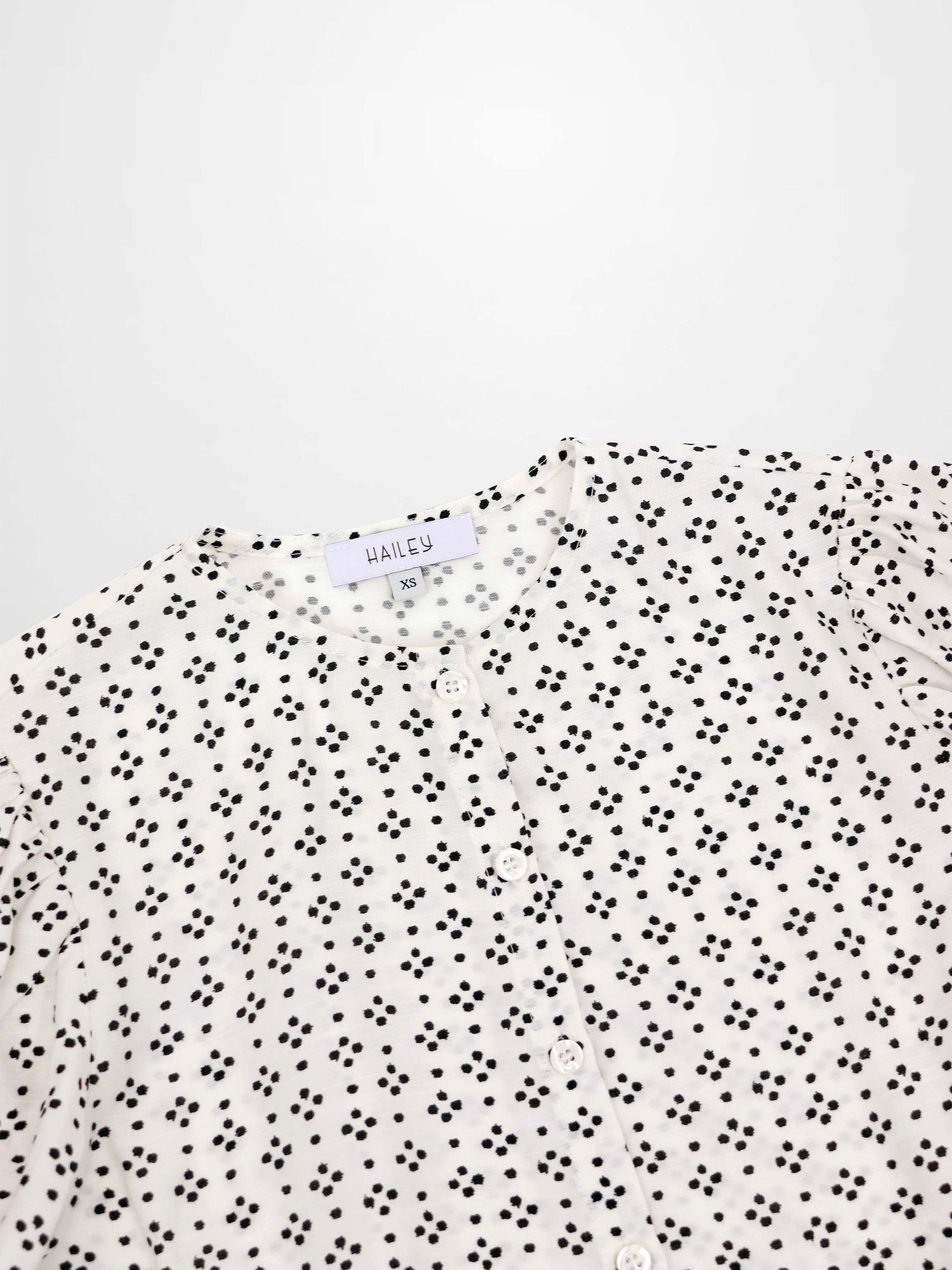 Puff Sleeve Button Down Blouse-Black/White Polka Dot