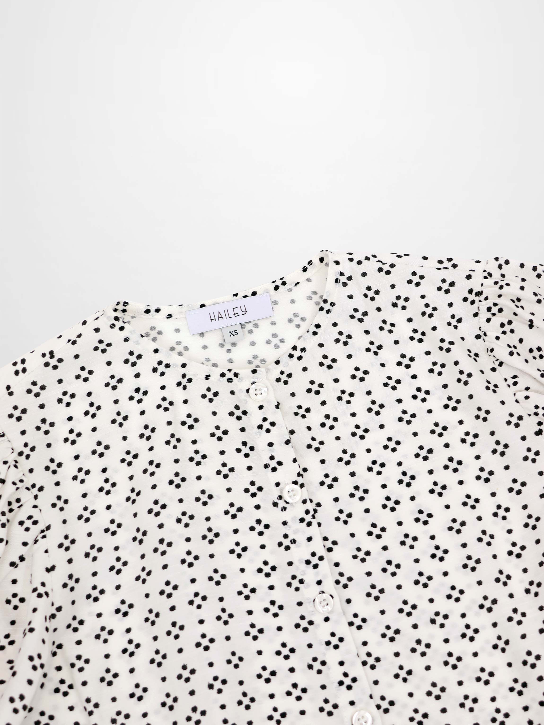 Puff Sleeve Button Down Blouse-Black/White Polka Dot