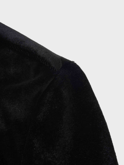 Velour Button Down Blouse-Black