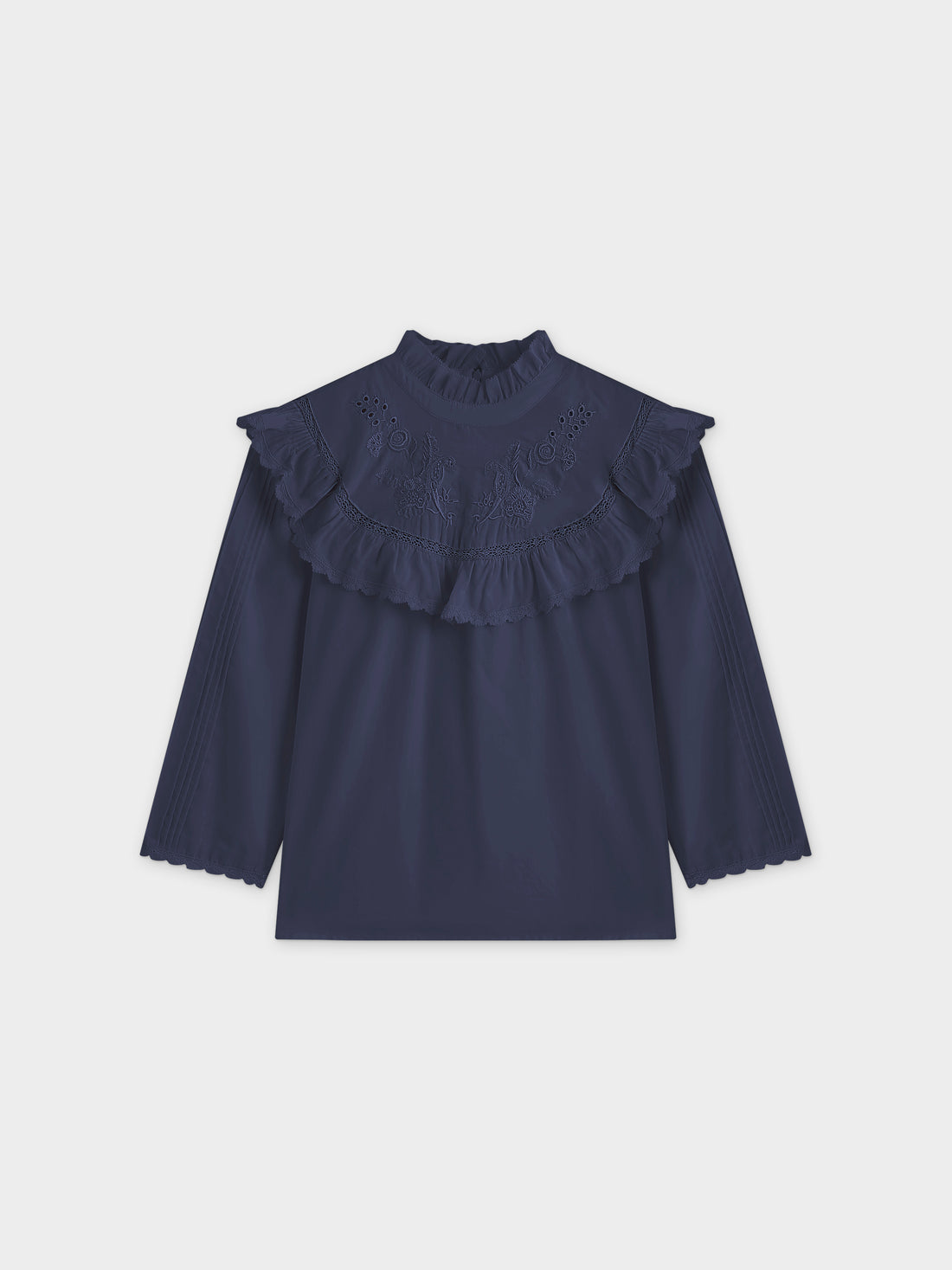 Blusa con ribete de ojales-Azul marino