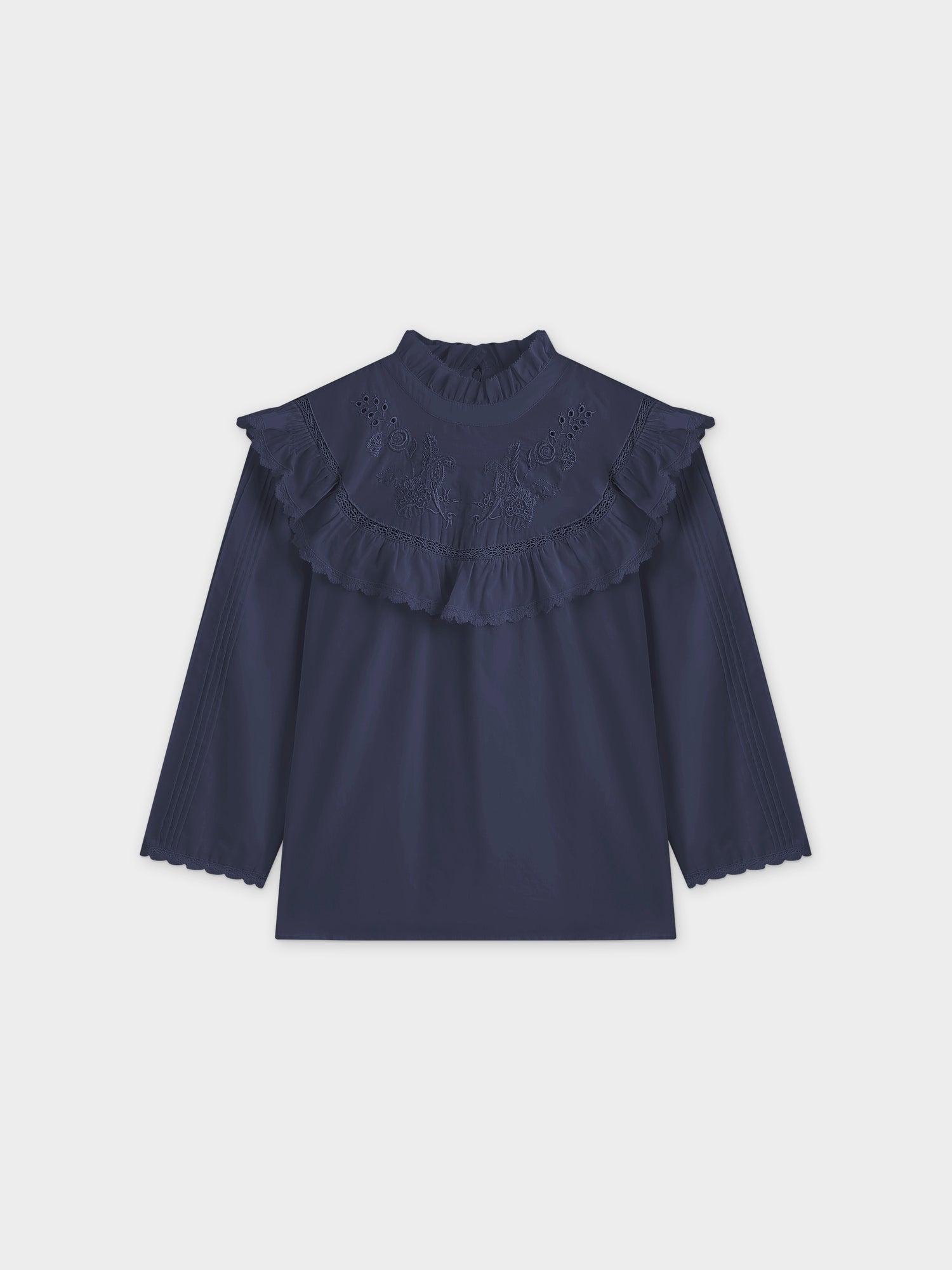 Blusa con ribete de ojales-Azul marino