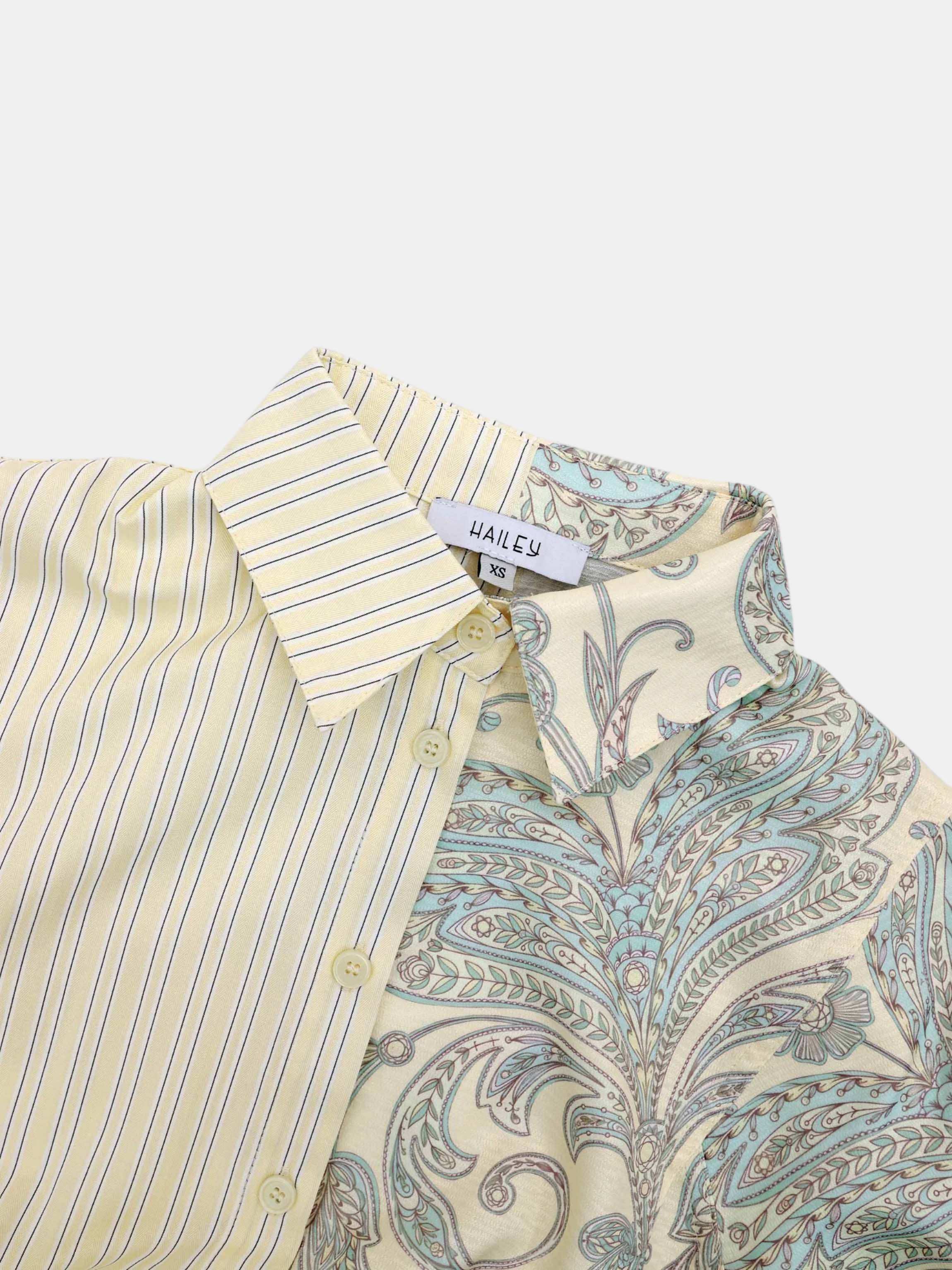 Elastic Waist Shirtdress-Mixed Floral and Stripe