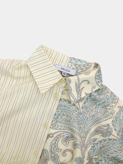 Elastic Waist Shirtdress-Mixed Floral and Stripe