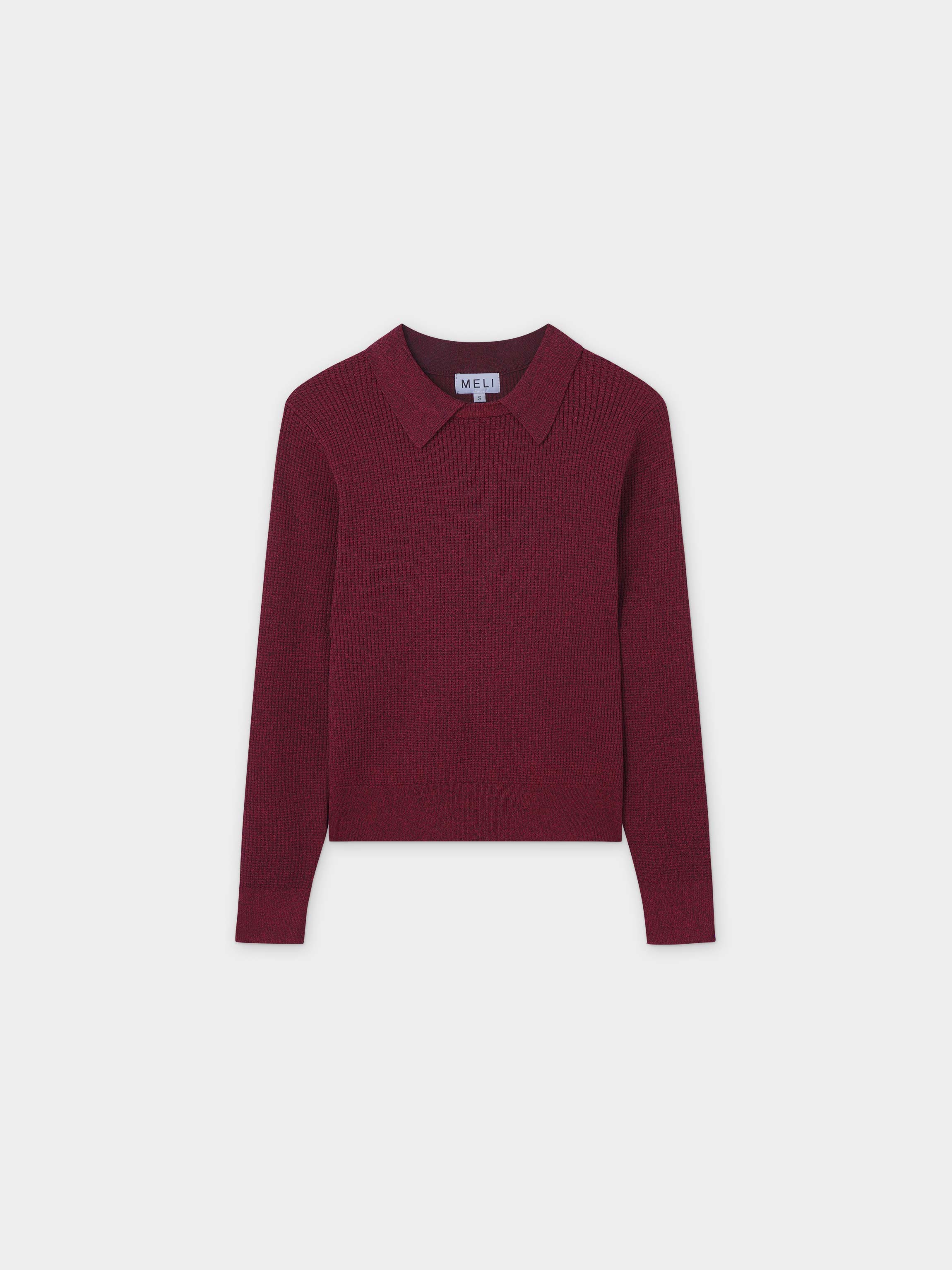 Waffle Collared Sweater-Heathered Cranberry