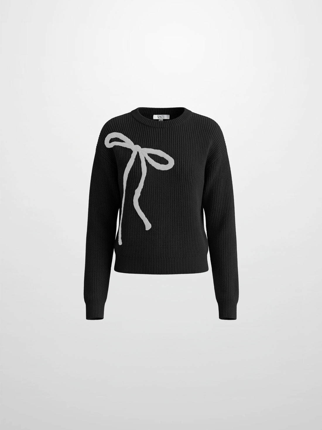Embroidered Bow Sweater - Black/White