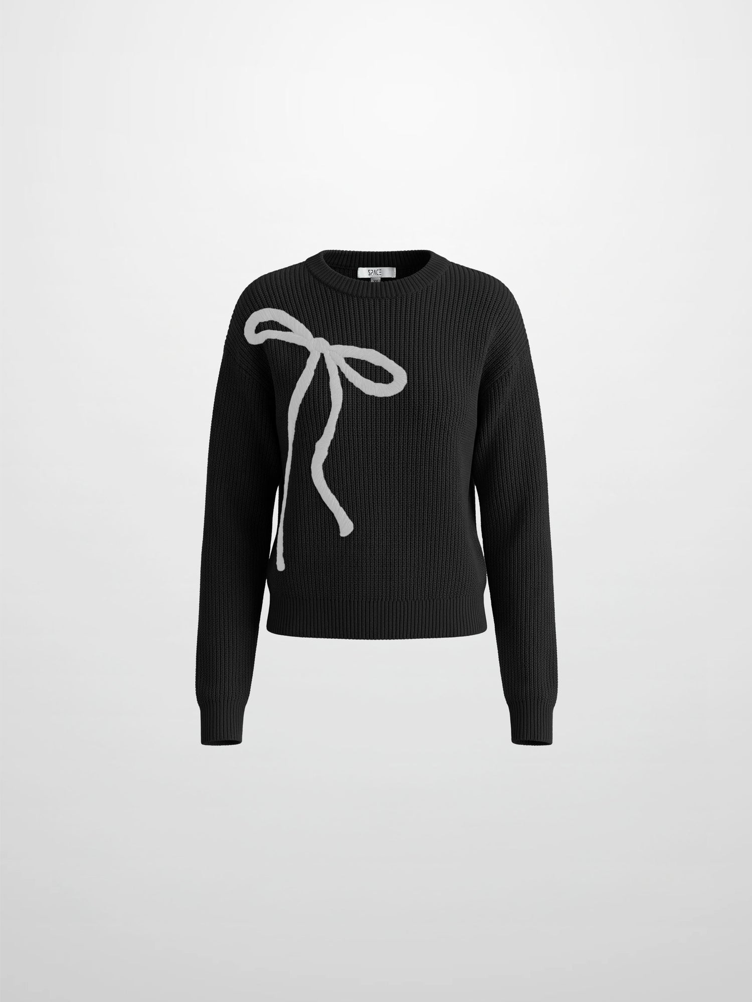 Embroidered Bow Sweater - Black/White