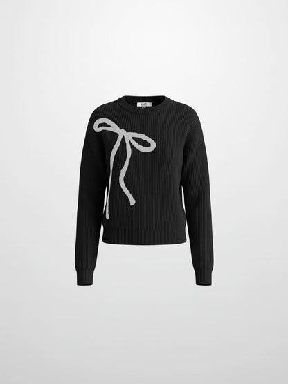 Embroidered Bow Sweater - Black/White
