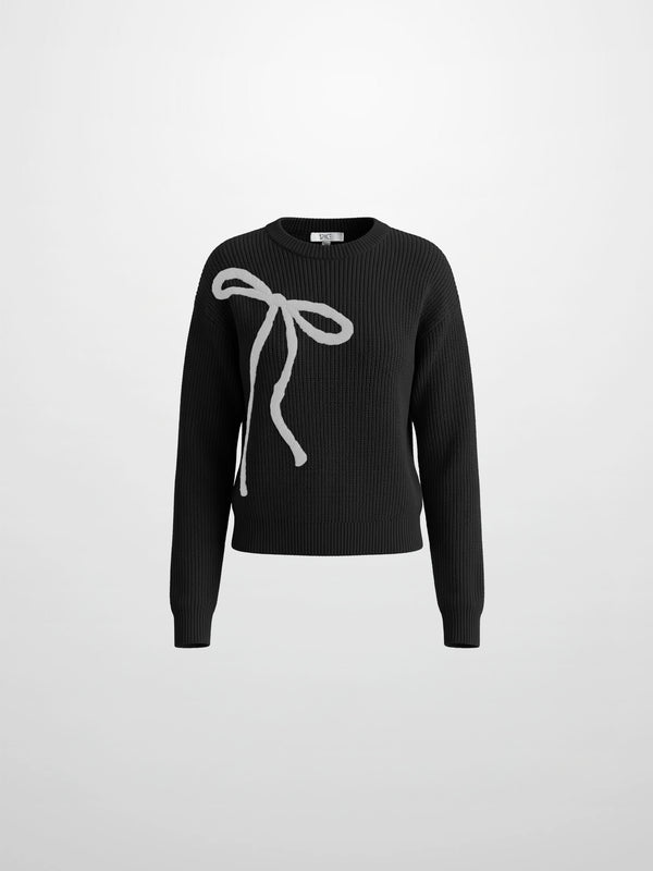 Embroidered Bow Sweater - Black/White