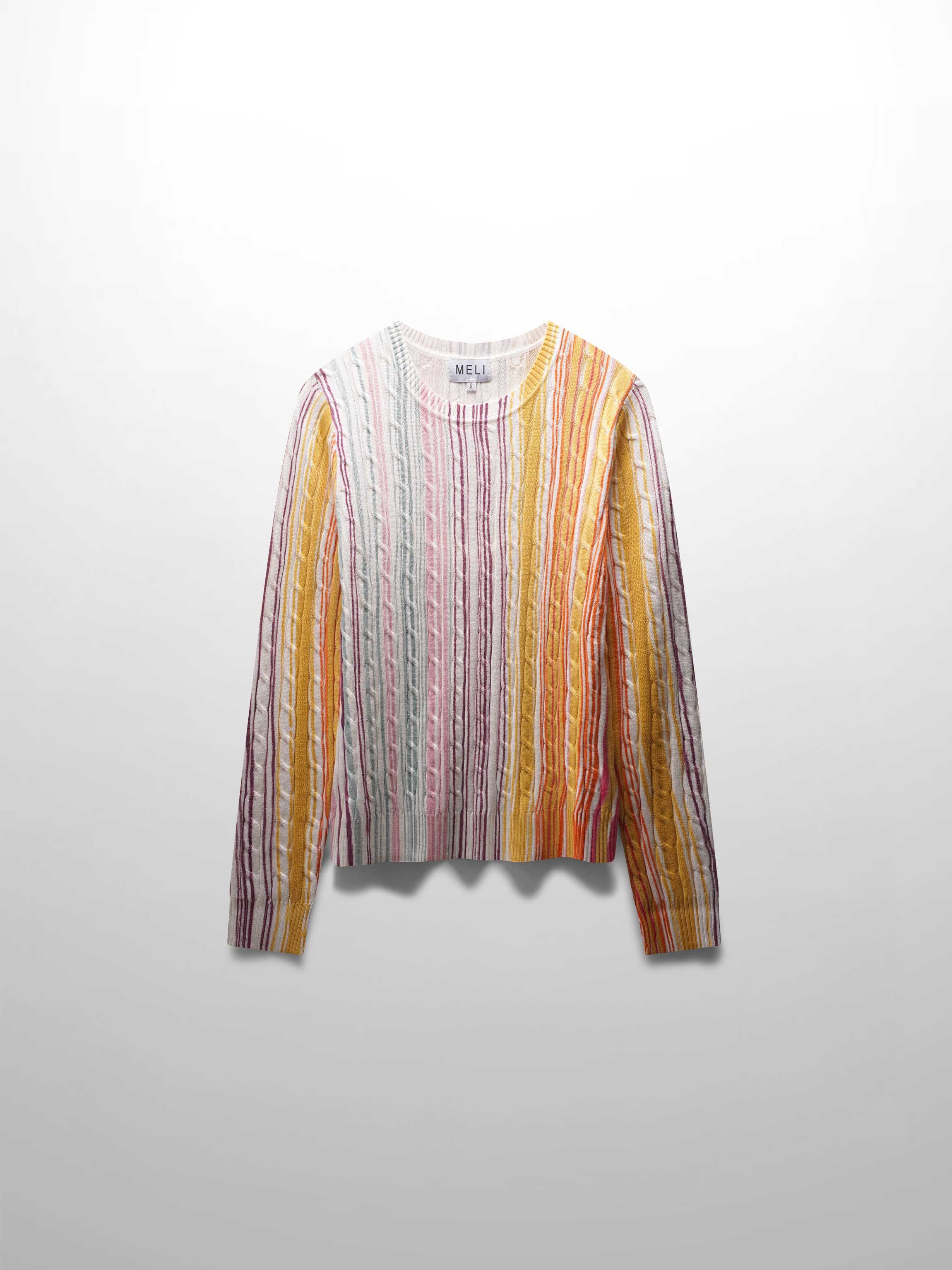 Printed Cable Knit Sweater-Pastel Stripes