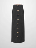 Button Design Denim Skirt-Black