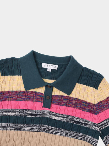Striped Mixed Media Polo-Multi