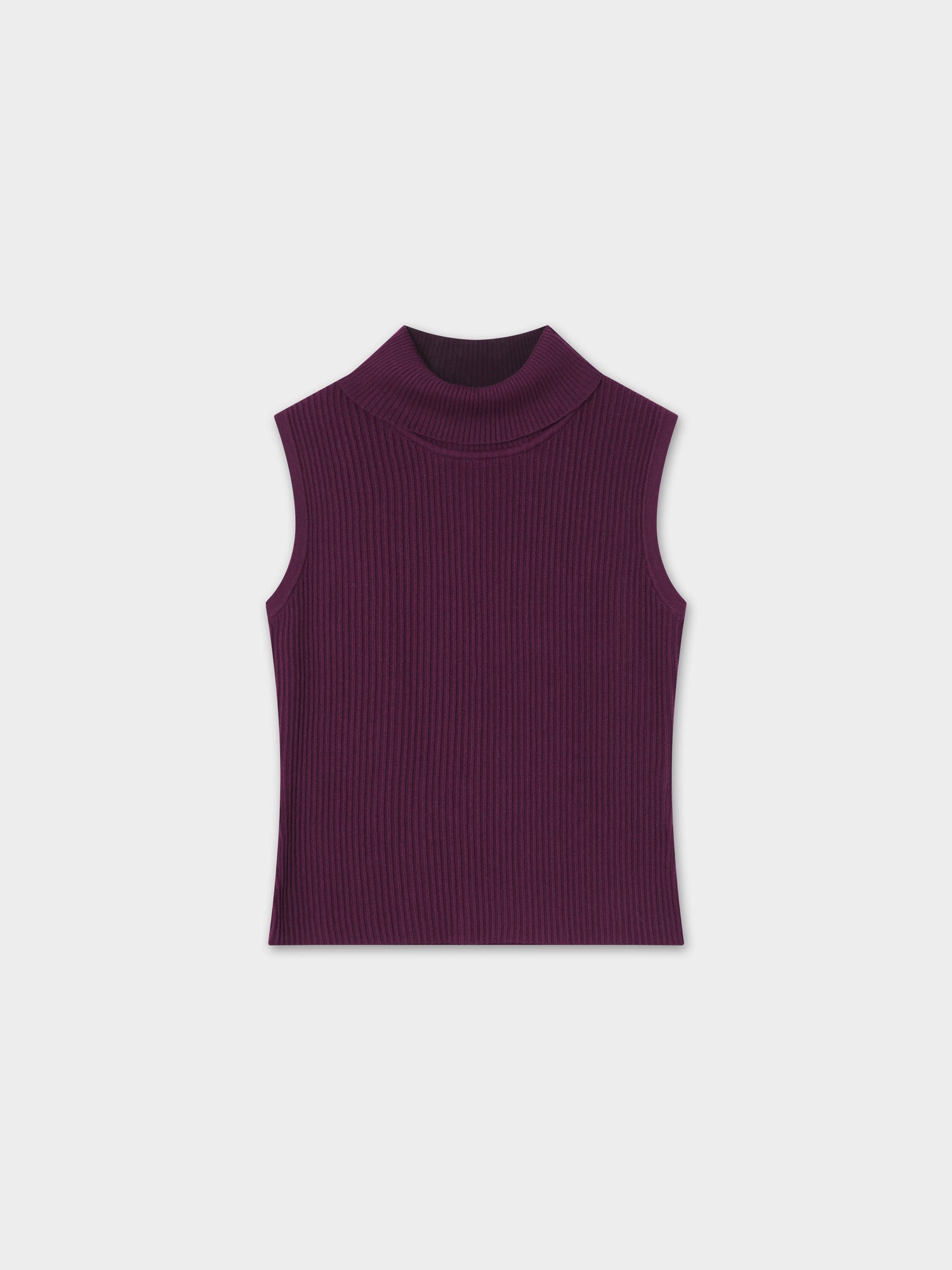 Sleeveless Ribbed Turtleneck-Wine