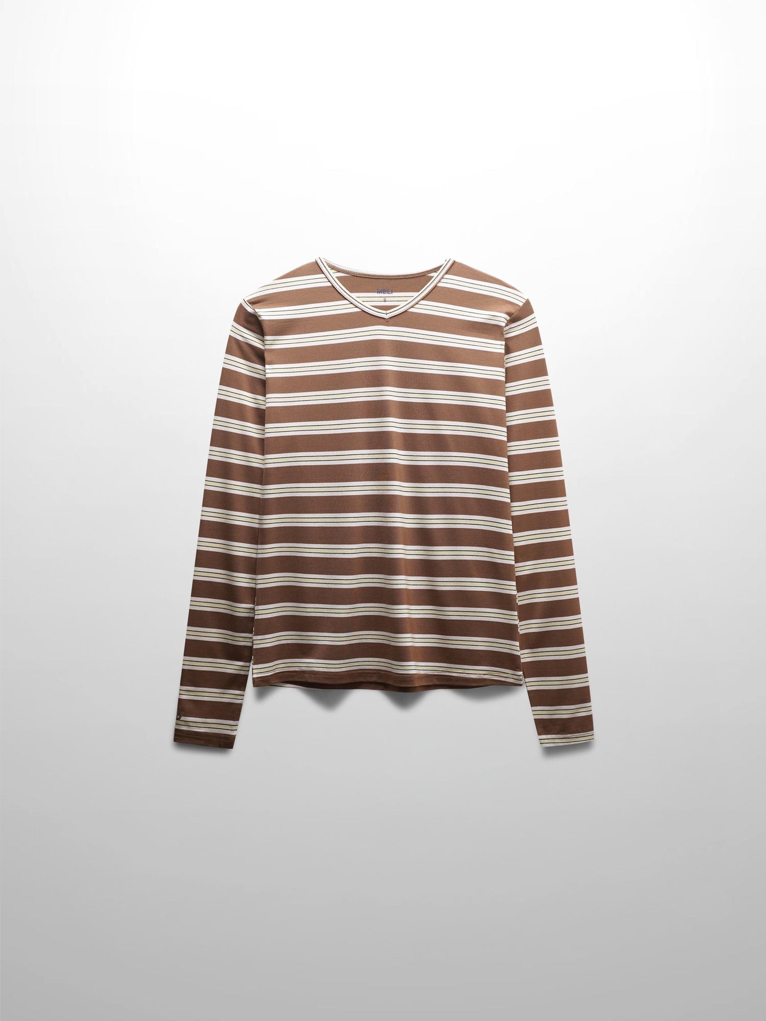 Flat Striped High V Long Sleeve-Brown/Yellow