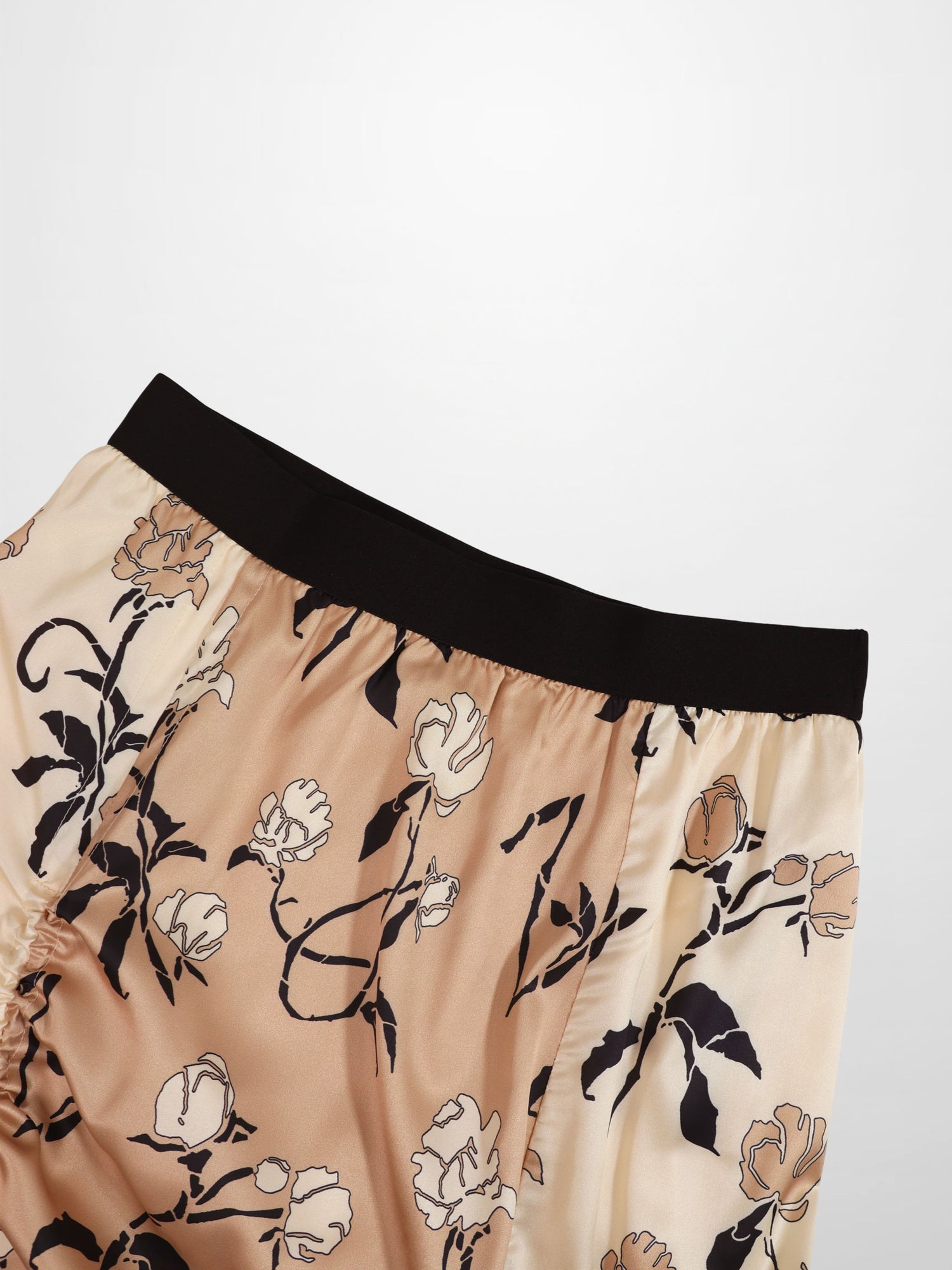 Side Shirred Skirt-Tan Floral