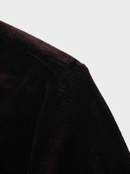 Velour Button Down Blouse-Brown