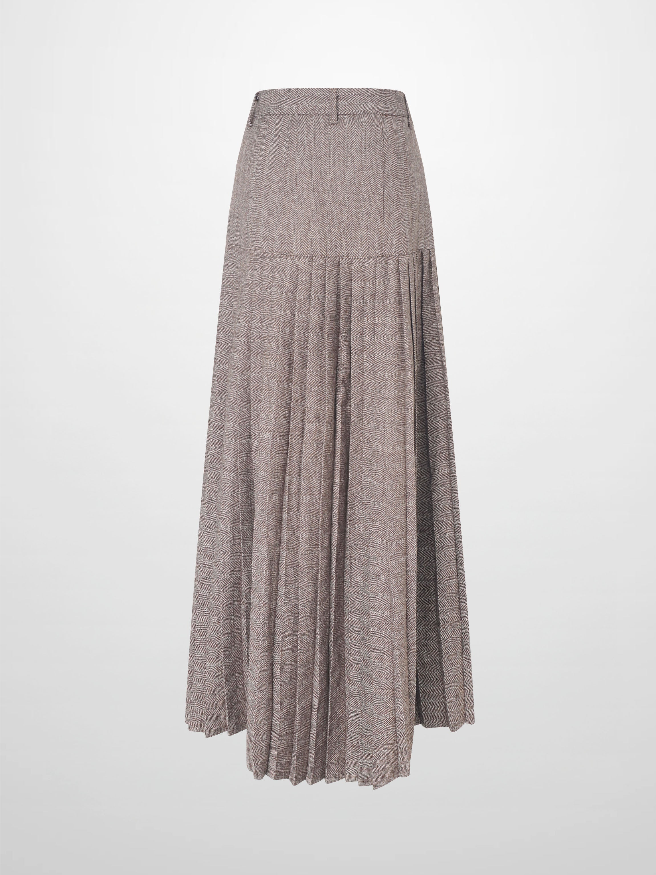 Pleat Bottom Yoke Skirt - Brown/Tan