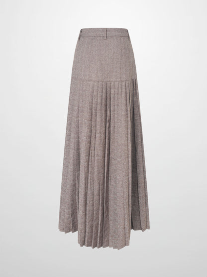Pleat Bottom Yoke Skirt - Brown/Tan
