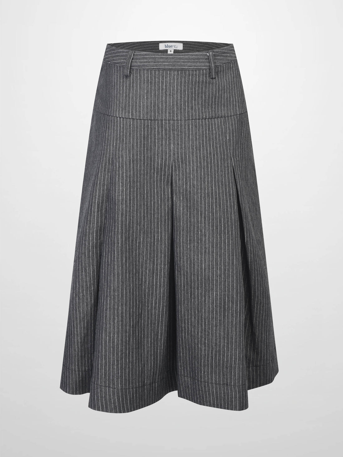 Yoke Pleated Denim Skirt-Black Pinstripe