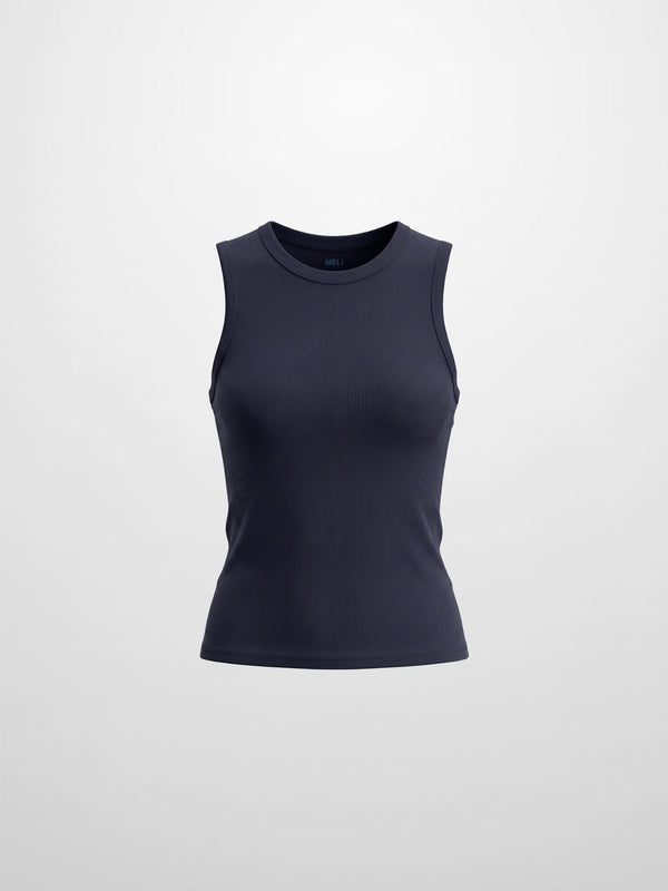 RIBBED CREW SLEEVELESS SHELL-NAVY