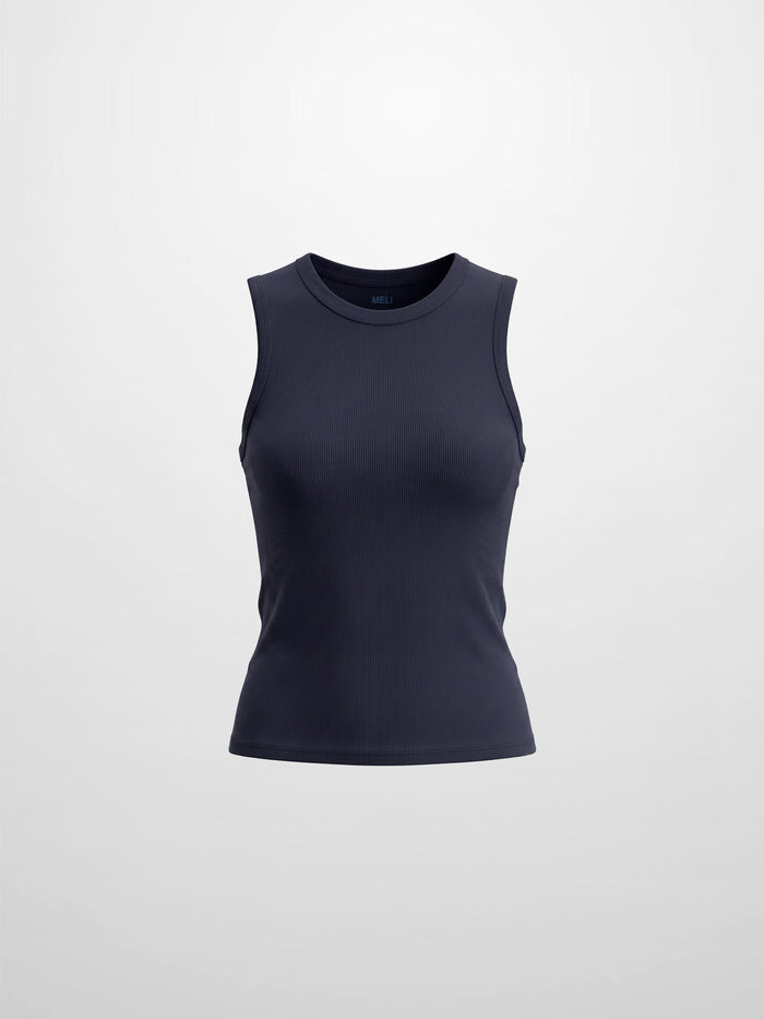 RIBBED CREW SLEEVELESS SHELL-NAVY