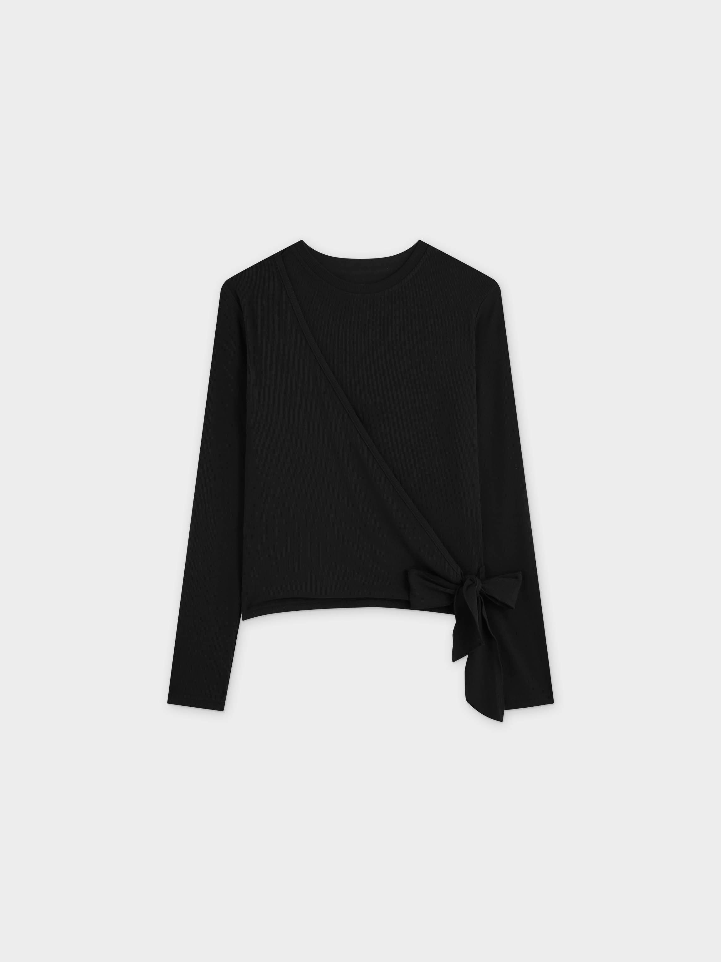 RIBBED WRAP TEE-BLACK