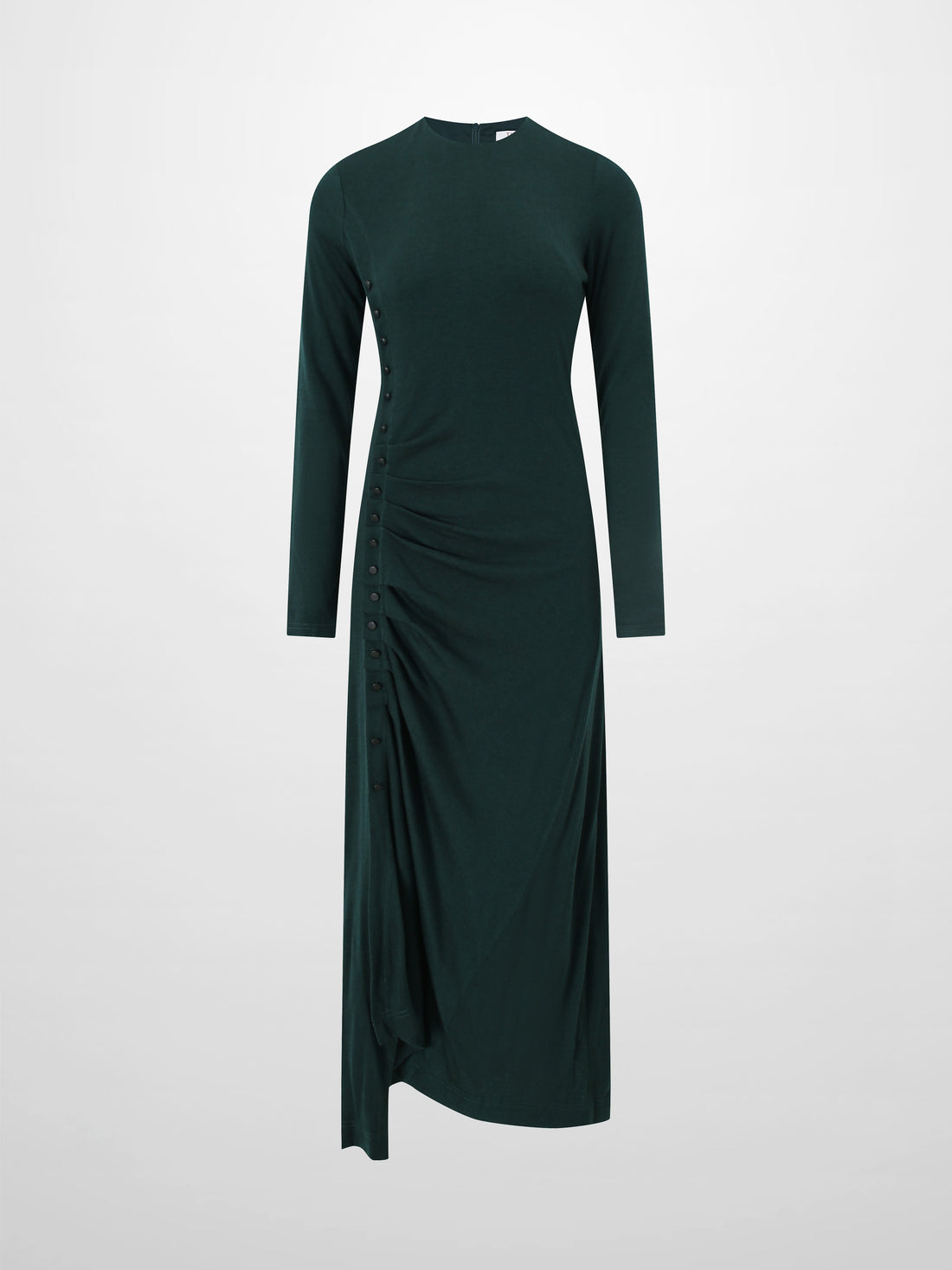Side Shirred Button Down Knit Dress-Hunter Green