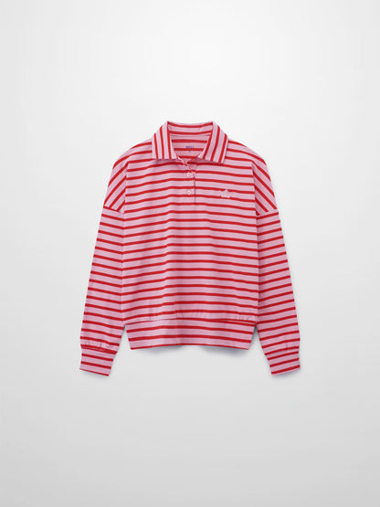 Collared Bomber Tee-Pink/Raspberry