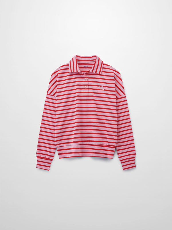 Collared Bomber Tee-Pink/Raspberry
