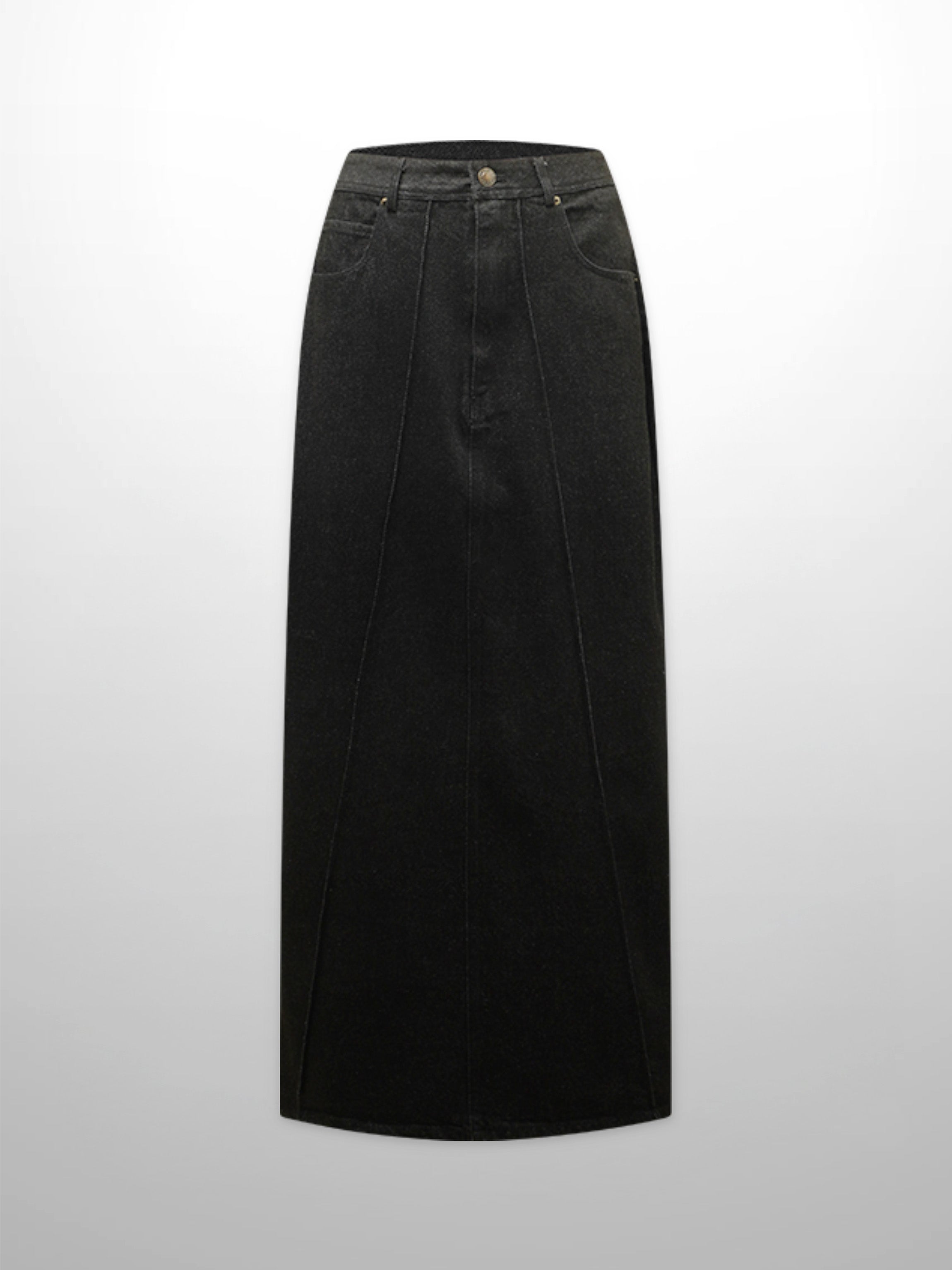 Denim Seamed Skirt-Black Wash