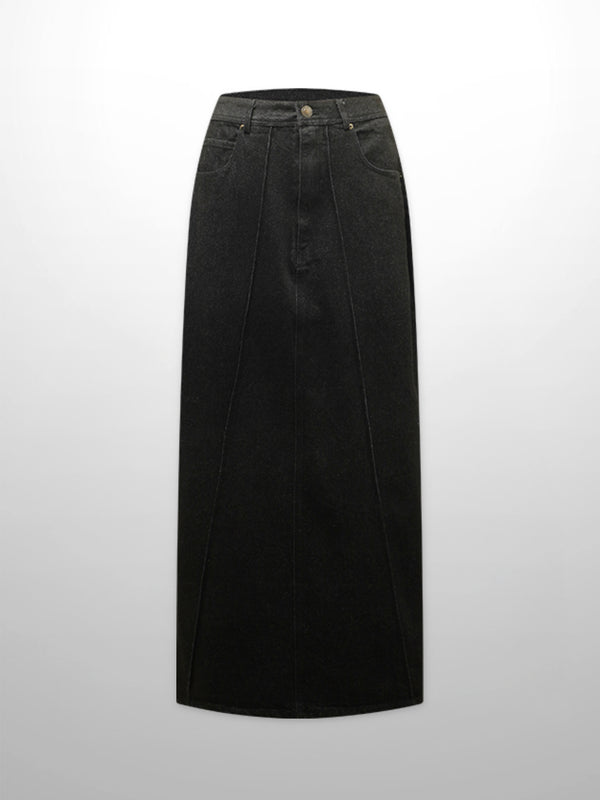 Denim Seamed Skirt-Black Wash