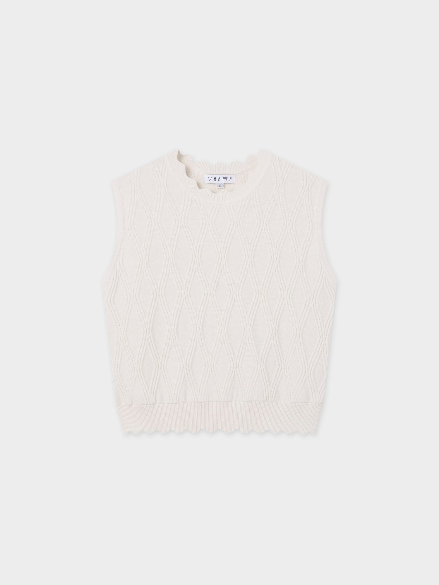 Scalloped Sleeveless Crew Neck Sweater-Ivory