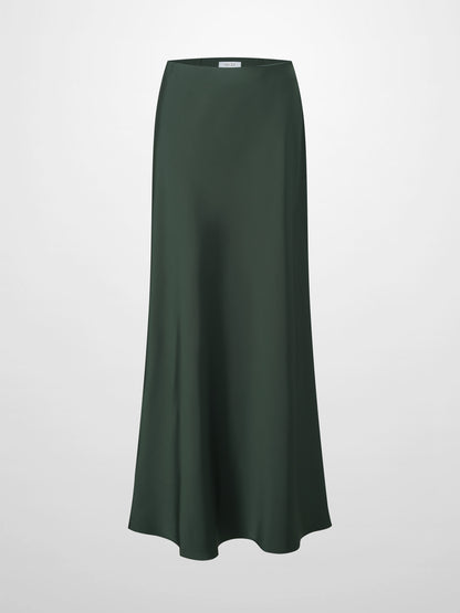Solid Faux Satin Slip Skirt-Hunter Green