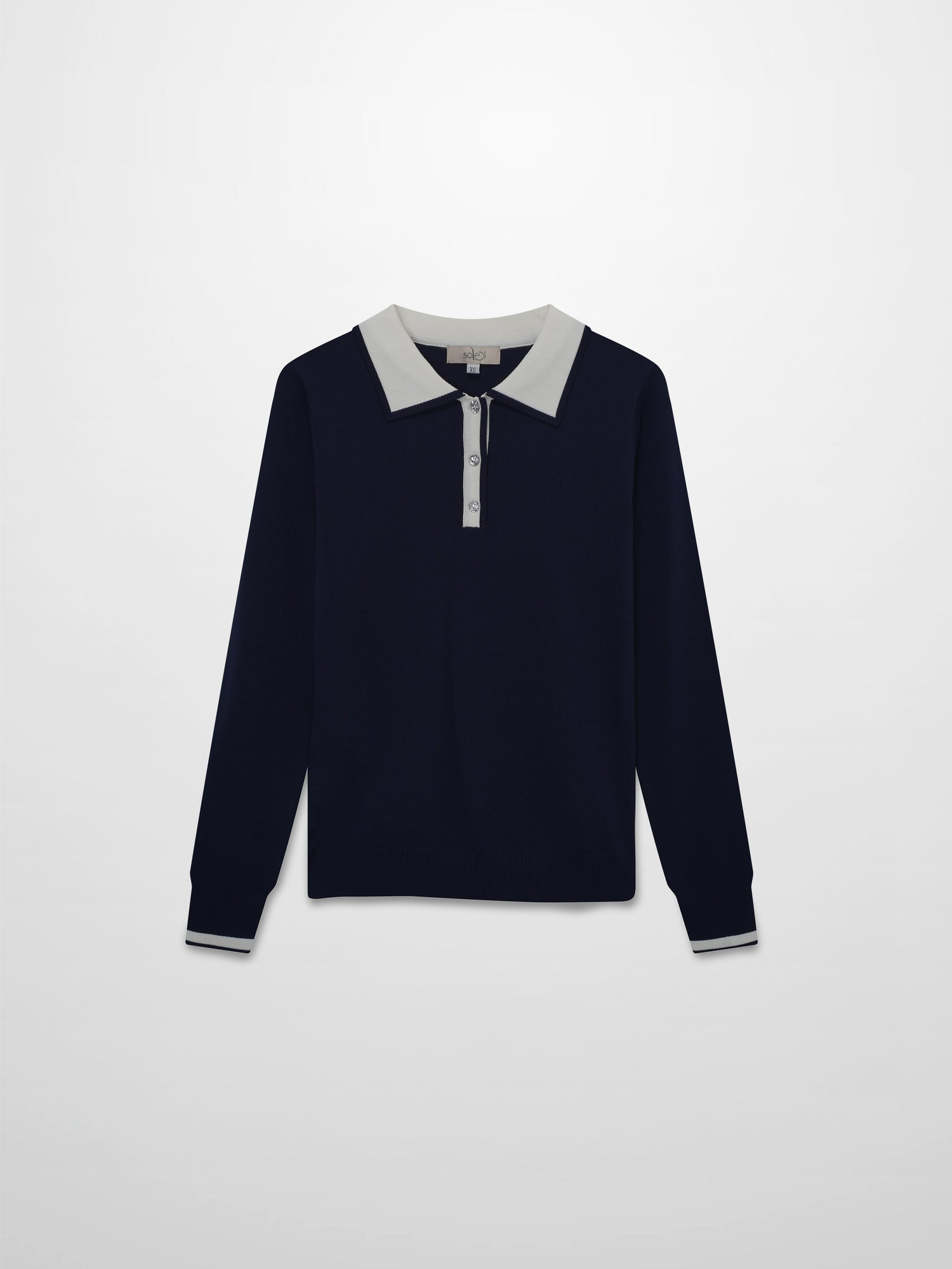 Pearl Button Collar Sweater-Black/Cream