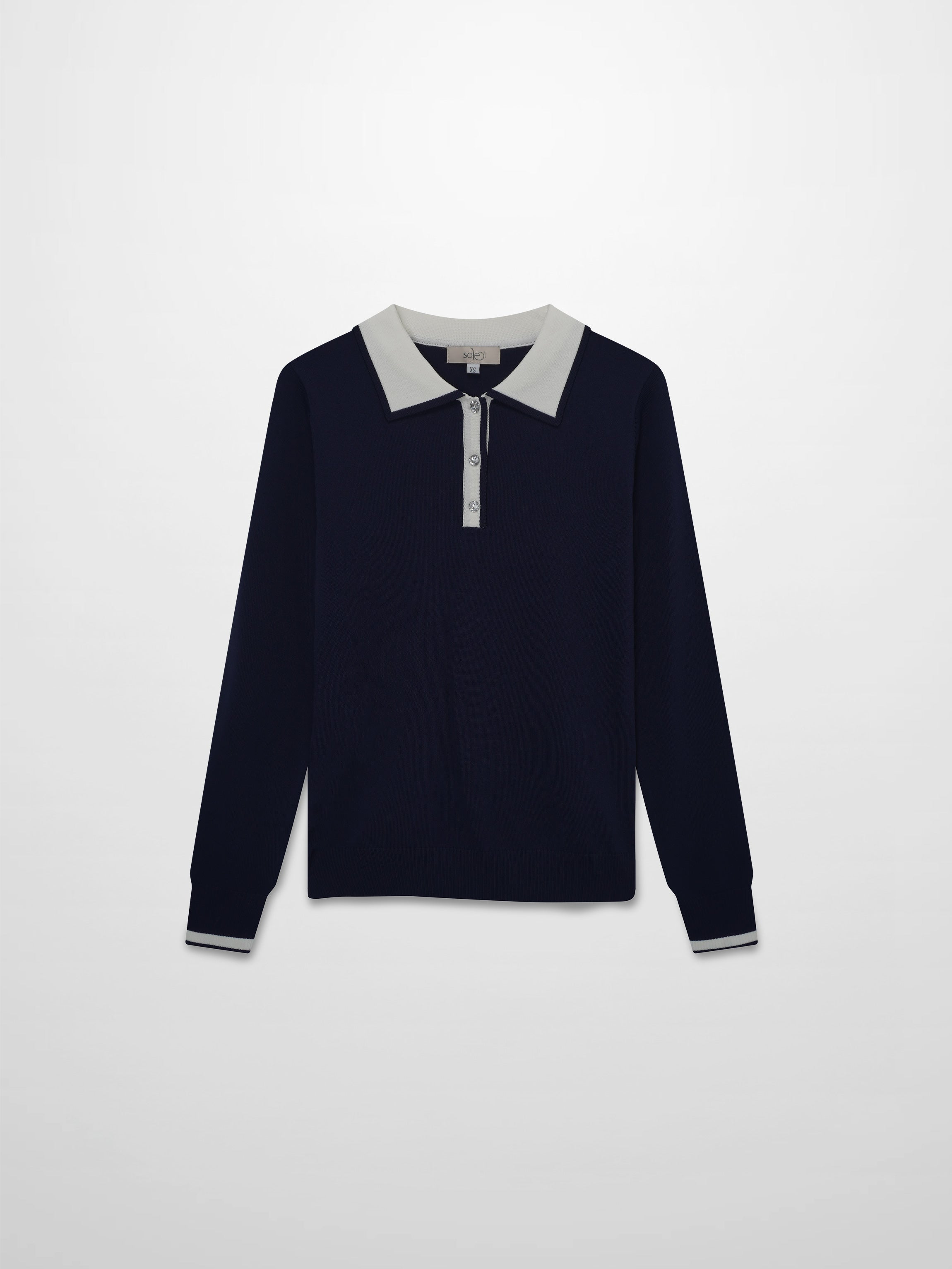 Pearl Button Collar Sweater-Black/Cream