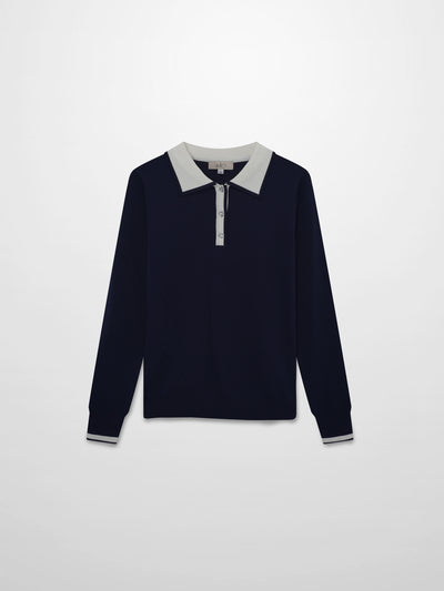 Jewel Button Collar Sweater-Black/Cream