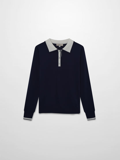 Jewel Button Collar Sweater-Black/Cream