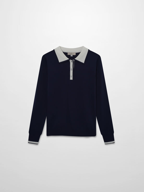 Jewel Button Collar Sweater-Black/Cream