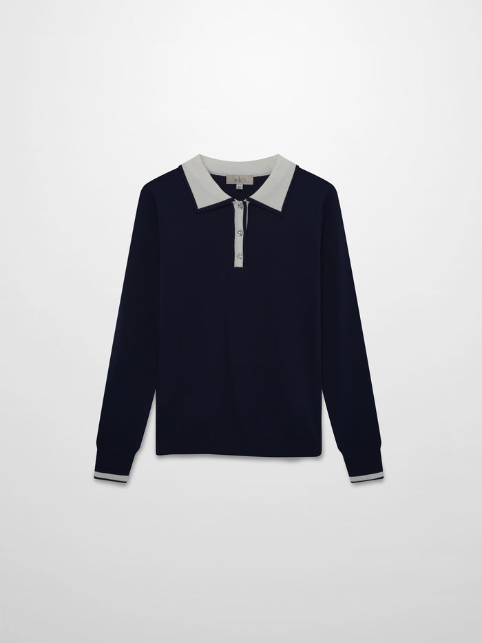 Jewel Button Collar Sweater-Black/Cream