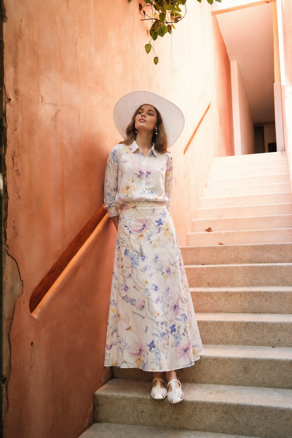 Printed Linen Blend Blouse-Scattered Flowers