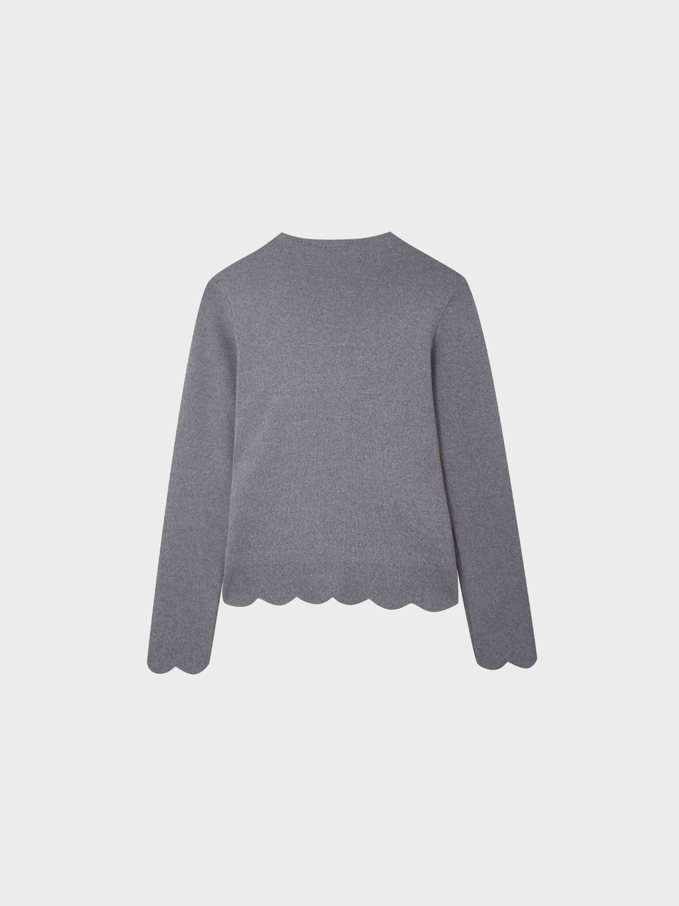 Scallop Edge Crew Cardigan-Heather Grey