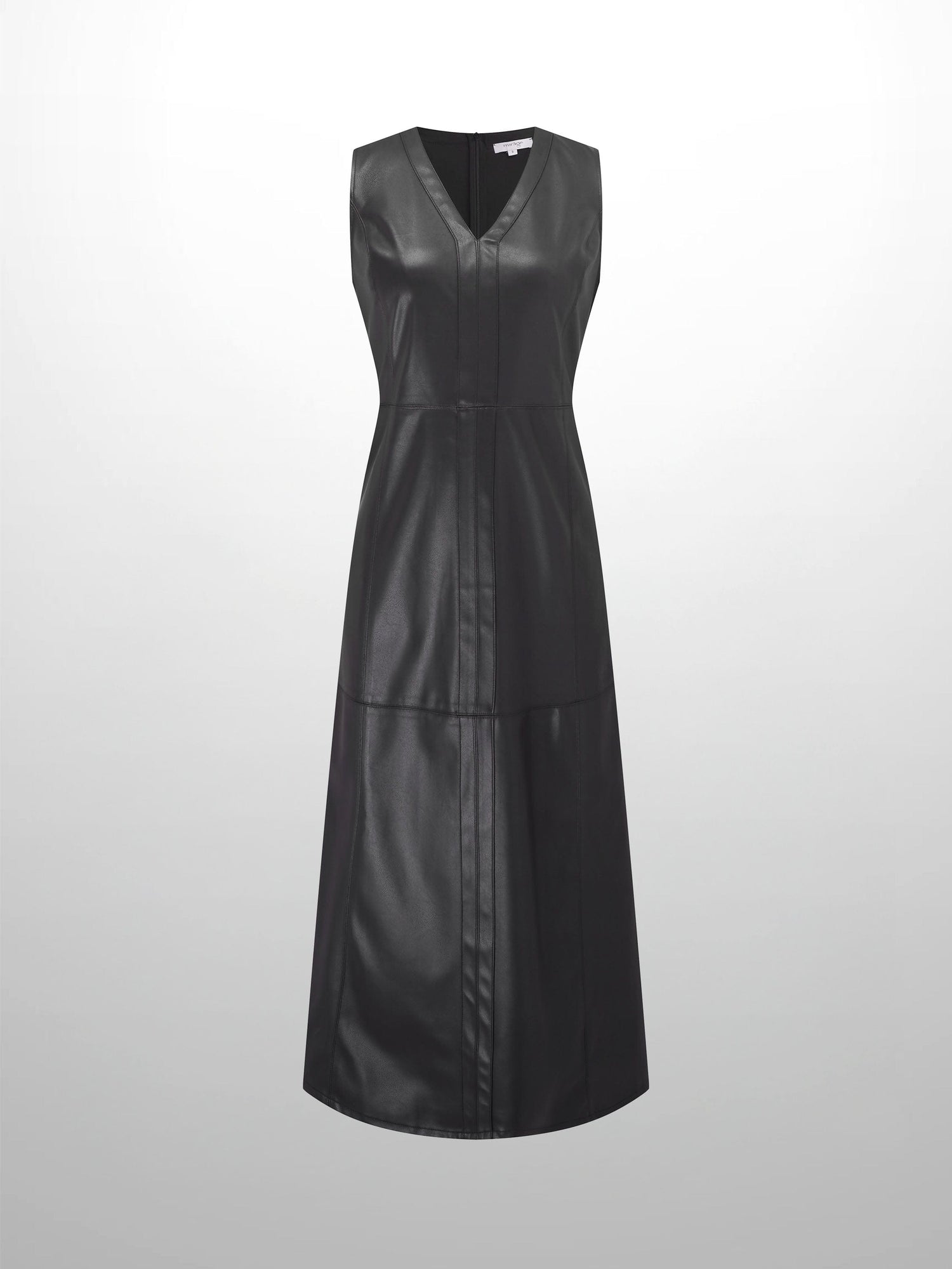 MIRAGE Women's Faux Leather Sleeveless V-Neck Maxi Dress - Size M - Black MIRAGE Women's Faux Leather Sleeveless V-Neck Maxi Dress - Size M - Black