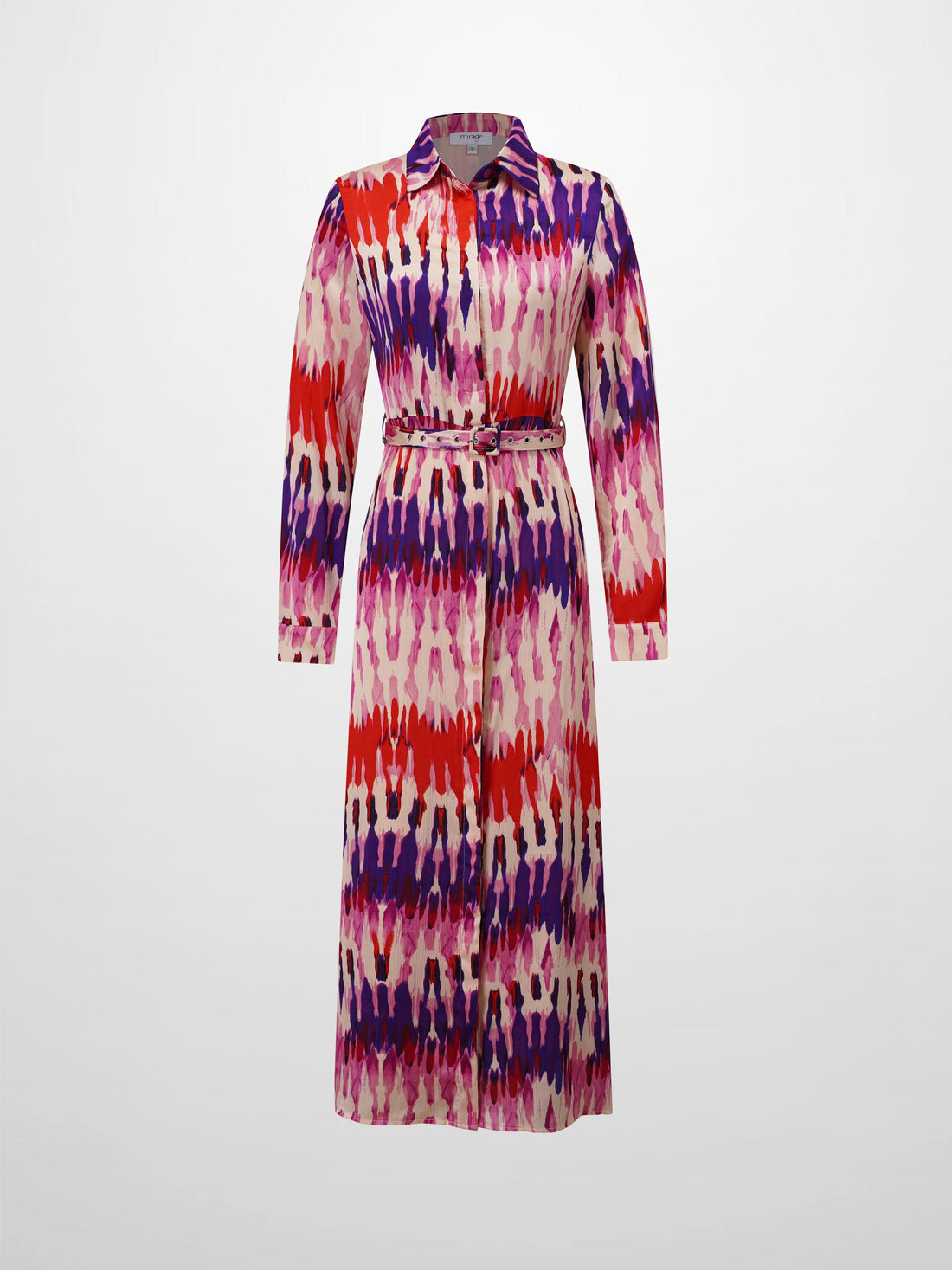 Basic Belted A-Line Dress-Pink Watercolor