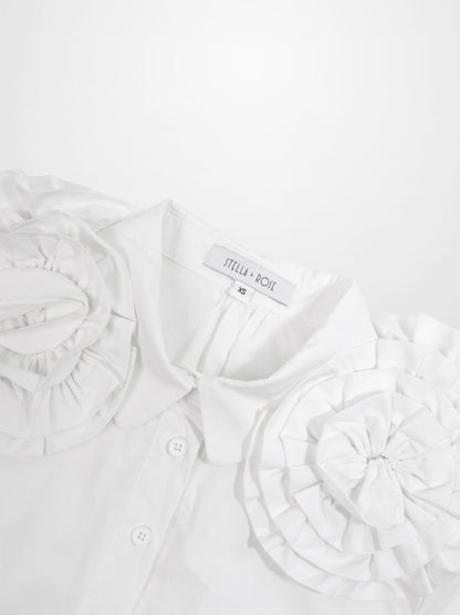 Flower Detail Cotton Blouse-White