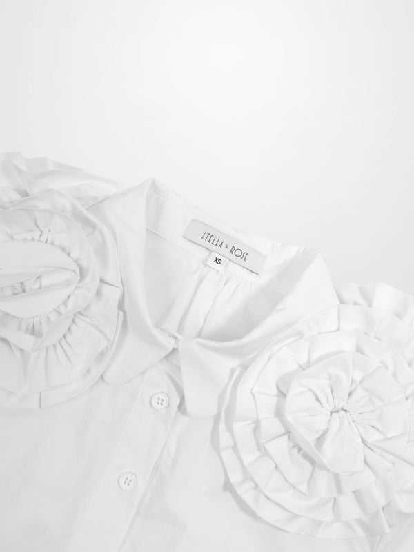 Flower Detail Cotton Blouse-White
