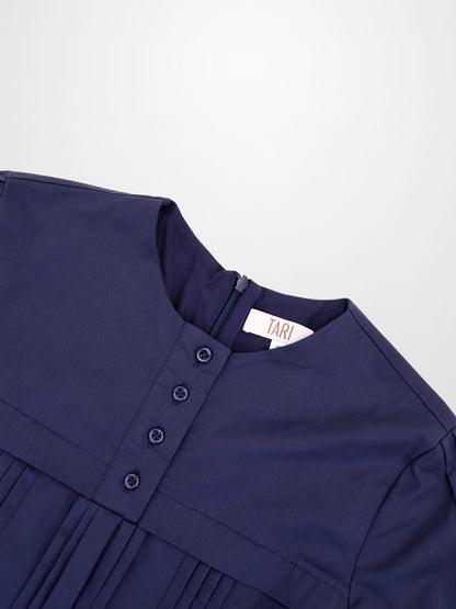 Pintuck Pleat Dress-Navy